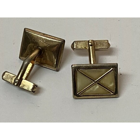 Vintage SWANK Men’s Cuff Links Yellow Square Cross “X” Marbled High End Rare - Picture 1 of 4